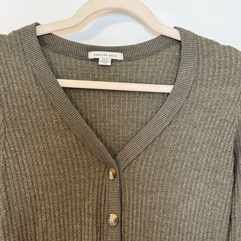 American Eagle Outfitters Ribbed Button-Down Dress in Olive Green - Picture 3 of 6